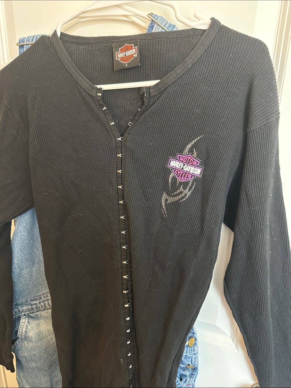 Harley-Davidson Black Thermal Henley with Purple Logo